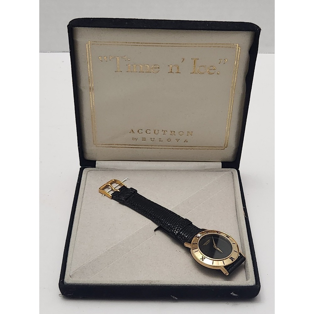 Accutron Bulova Watch "Time N Ice" Gold Plated Men's Watch w/ Lizard Skin Band
